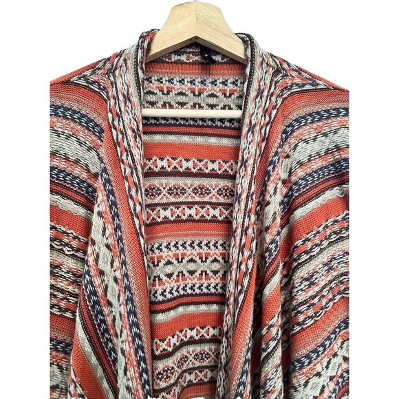 ELAN Open Front Cardigan Boho‎ Sweater Fair Isle Knit Long Sleeve Fringe Size S - Picture 4 of 10